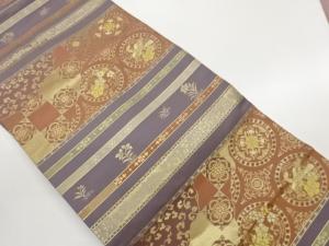 横段に花鳥模様織出し名古屋帯